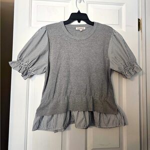 Nanette Lepore 2 In 1 Sweater Large Gray Black & White Stripe Underlay SS Preppy